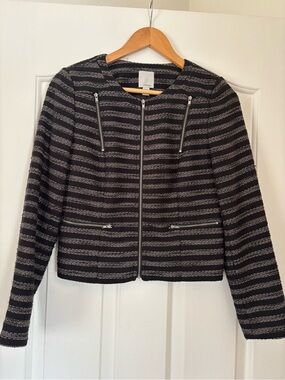Halogen Striped Tweed Black & White Cropped Zip-Front Women's Blazer Nordstrom